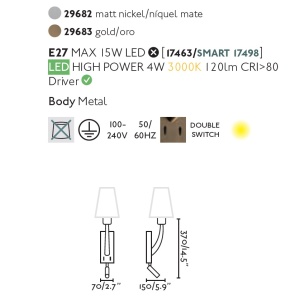 Aplica perete cu reader LED design clasic REM auriu/alb 190143 universul-luminii.ro