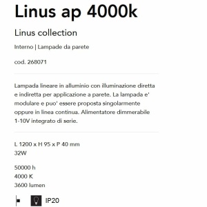 Aplica perete LED liniara 120cm ambientala LINUS AP BK 4000K 93823 universul-luminii.ro