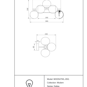 Aplica perete moderna design deosebit Dallas 5 aurie MYMOD547WL-05G 71603 universul-luminii.ro
