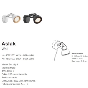 Aplica, Spot directionabil Aslak, negru 45721003 NL 72093 universul-luminii.ro