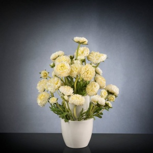 Aranjament floral, decor festiv design LUX, BABILON RANUNCOLO Small 50cm, alb