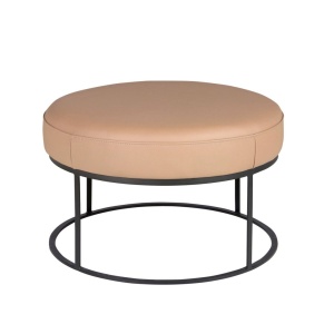 Bancheta rotunda tapitata cu piele naturala Maro - Img 3