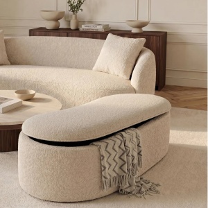Bancheta tapitata cu spatiu de depozitare ELEMENTAL 120cm boucle champagne beige