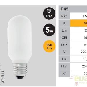 Bec LED E27 T45 MATT 5W 3000K 17437 50683 universul-luminii.ro