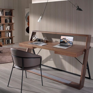 Birou elegant design LUX furnir de nuc si otel Office Walnut