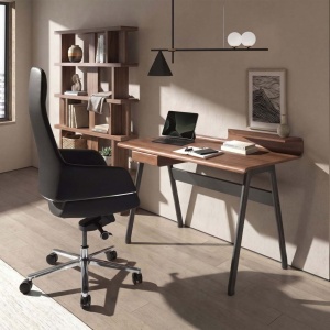 Birou modern din lemn furniruit si fibra de sticla Walnut - Img 6