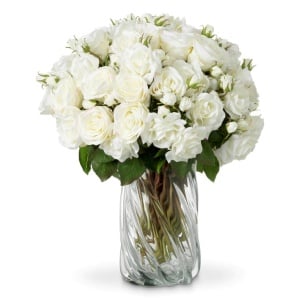 Buchet artificial LUX din 72 de trandafiri albi, Roses
