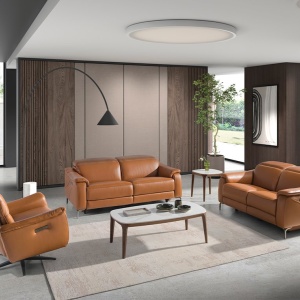 Canapea 2 locuri eleganta, design LUX cu functia relax Cowhide brown leather - Img 6
