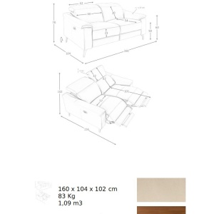 Canapea 2 locuri eleganta, design LUX cu functia relax Cowhide taupe grey - Img 6