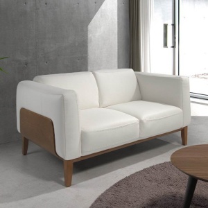 Canapea 2 locuri eleganta tapitata in piele alba, design LUX Arawan