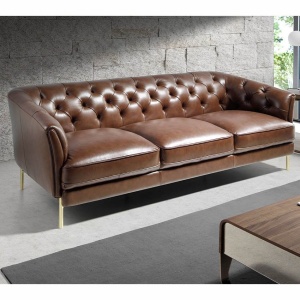 Canapea 3 locuri din piele naturala capitonata Cowhide leather brown