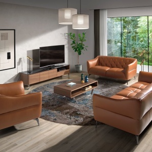 Canapea 3 locuri din piele naturala capitonata Cowhide leather brown - Img 3