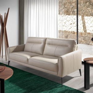 Canapea 3 locuri eleganta, design italian Cowhide leather taupe grey - Img 9