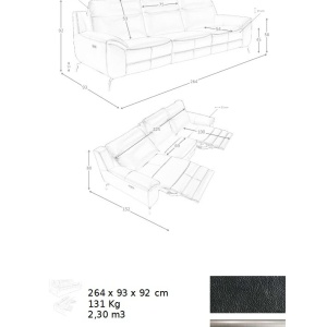 Canapea 3 locuri eleganta, design LUX cu functia relax Cowhide black - Img 10