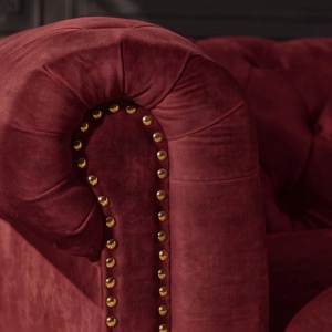 Canapea clasica stil englezesc CHESTERFIELD 205cm, catifea rosie - Img 5
