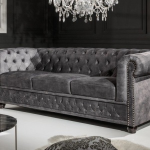 Canapea clasica stil englezesc Chesterfield 3 locuri, gri - Img 5