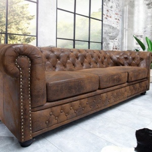 Canapea clasica stil englezesc Chesterfield 3 locuri maro antic - Img 5