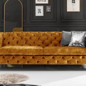 Canapea design Chesterfield, Catifea, Galben Mustar, MODERN BAROCK - Img 7