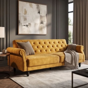Canapea extensibila, Catifea Vogue galben mustar, Maison Belle Affaire 220cm