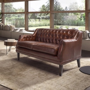 Canapea LUX 2 locuri tapitata cu piele Cognac Brown
