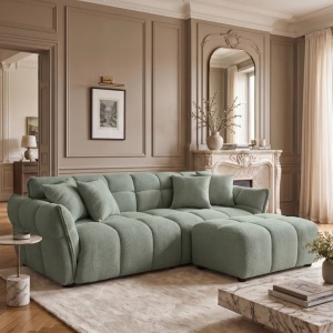 Canapea XXL CLOUD 260cm, material boucle verde salvie - Img 2