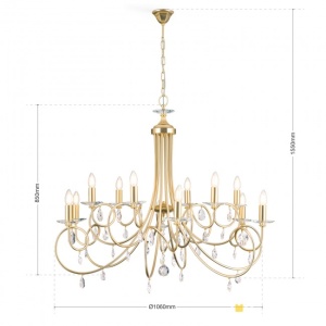 Candelabru 12 brate stil clasic cu cristale Swarovski Giada auriu mat 183503 universul-luminii.ro