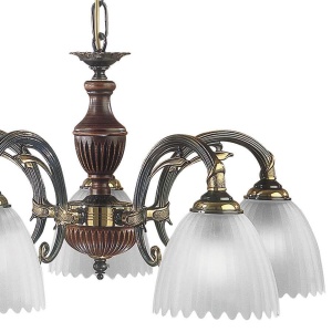 Candelabru 5 brate design italian din alama cu lemn 3510 106083 universul-luminii.ro
