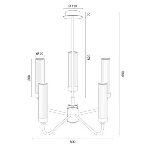 Candelabru 5 brate, otel nickel, sticla canelata PRESTON 2198 - Img 10
