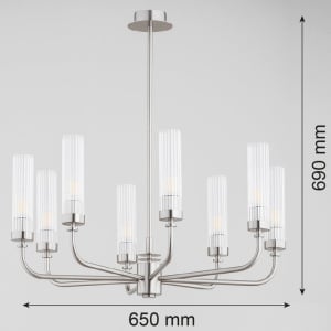 Candelabru 8 brate, otel nickel, sticla canelata PRESTON 5084 - Img 7