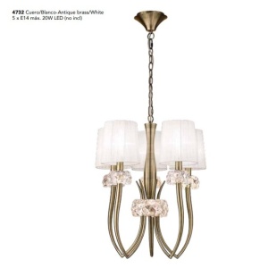 Candelabru clasic cu 5 brate LOEWE antique brass/ abajur alb 130883 universul-luminii.ro