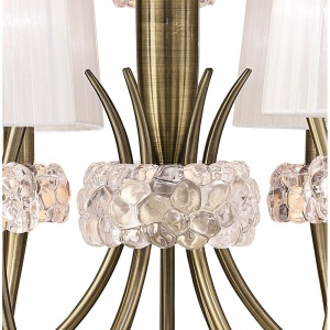 Candelabru clasic cu 9 brate LOEWE antique brass/ abajur alb 130873 universul-luminii.ro