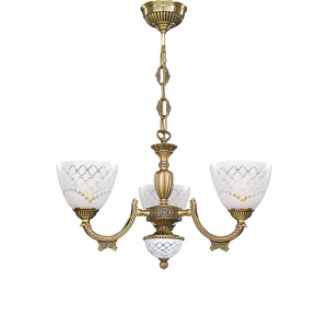 Candelabru cu 3 brate clasic design italian din alama, sticla 7052 RA-L. 7052/3