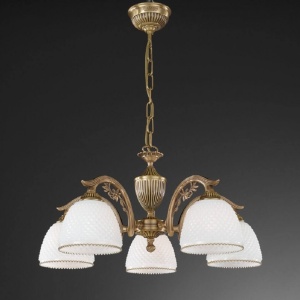 Candelabru cu 5 brate clasic design italian din alama si sticla 8601 RA-L. 8601/5