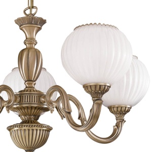 Candelabru cu 5 brate clasic design italian din alama, sticla 9250 RA-L. 9250/5 74063 universul-luminii.ro