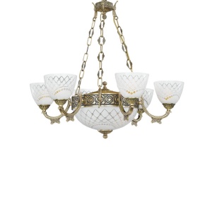 Candelabru cu 6 brate clasic design italian din alama, sticla 7052 RA-L. 7052/6+2 102463 universul-luminii.ro