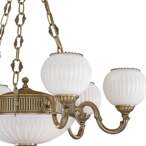 Candelabru cu 6 brate clasic design italian din alama, sticla 9250 RA-L. 9250/6+2 102593 universul-luminii.ro