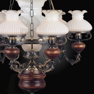 Candelabru cu 6 brate design italian din alama cu lemn 634 105593 universul-luminii.ro