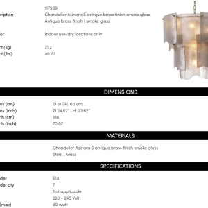 Candelabru LUX design deosebit Asinara S, sticla fumurie 225183 universul-luminii.ro