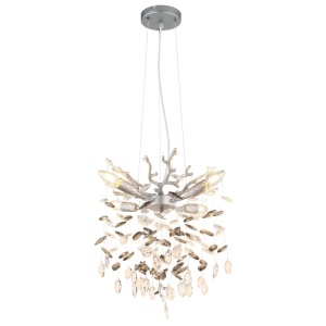 Candelabru metal argintiu mat, cristale de sticla QUEENA