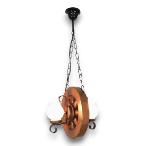 Candelabru rustic fabricat manual din lemn diam.30cm, 2 brate Roata WOOD-RO-SP2D30 577603 universul-luminii.ro