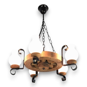 Candelabru rustic fabricat manual din lemn diam.30cm, 5 brate Roata WOOD-RO-SP5D30 178033 universul-luminii.ro