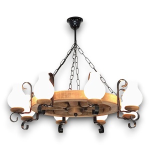 Candelabru rustic fabricat manual din lemn diam.50cm, 8 brate Roata WOOD-RO-SP8D50 178043 universul-luminii.ro