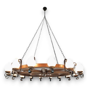 Candelabru rustic fabricat manual din lemn Roata 16L 198833 universul-luminii.ro