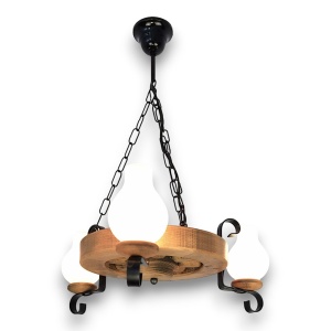Candelabru rustic fabricat manual din lemn Roata 3L 227133 universul-luminii.ro