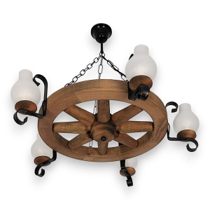 Candelabru rustic fabricat manual din lemn Roata 5L 146583 universul-luminii.ro
