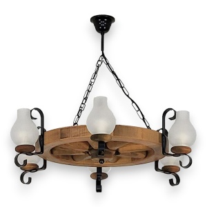 Candelabru rustic fabricat manual din lemn Roata 6L 183253 universul-luminii.ro