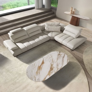 Coltar LUX design italian cu sezlong dreapta Cowhide gri deschis - Img 8