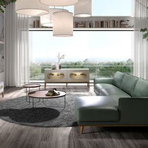 Coltar LUX design italian cu sezlong dreapta Cowhide verde - Img 8