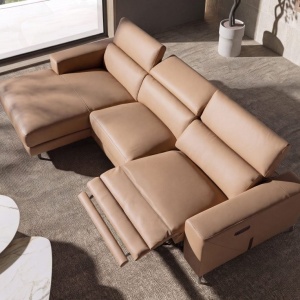 Coltar LUX design italian cu sezlong stanga Piele Naturala, Brown - Img 2
