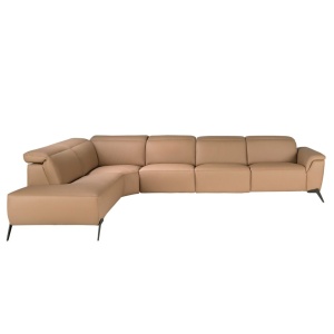 Coltar modular LUX design italian cu sezlong stanga Piele Naturala, Brown - Img 2
